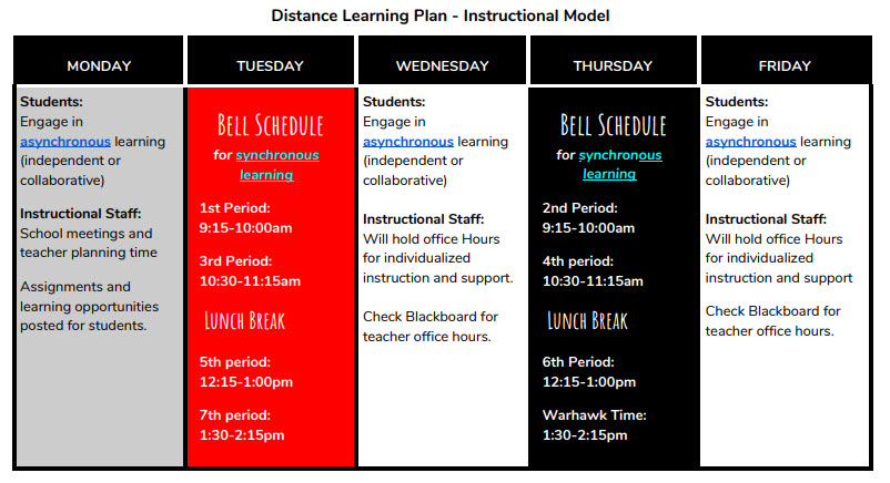 visual of distance learning schedule