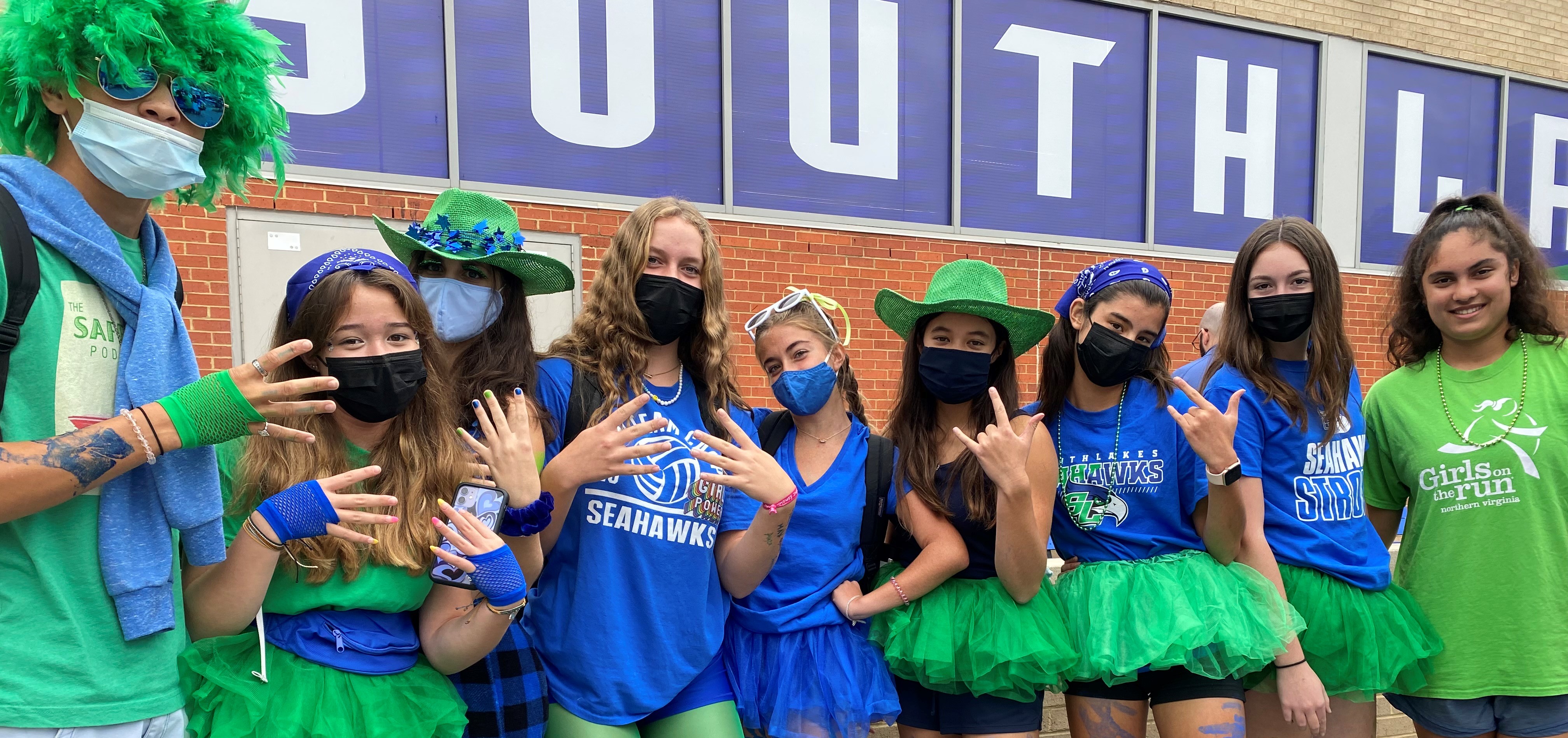 South Lakes High students wore green and blue, the school colors, during Spirit Week's leadup to Homecoming.